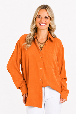 Relaxed Button Front Top -  Orange