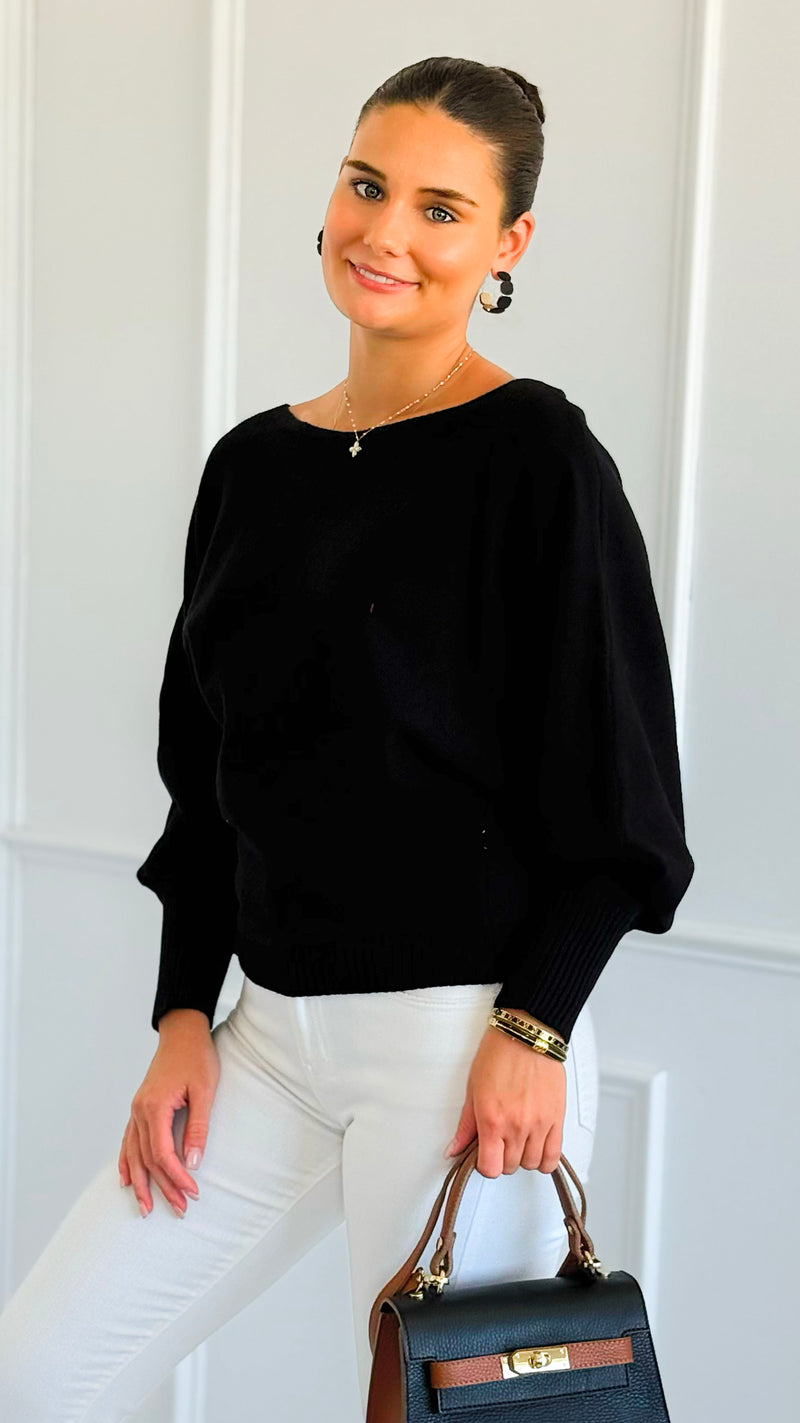 Sunday Muse Dolman Knit Sweater - Black-140 Sweaters-she + sky-Coastal Bloom Boutique, find the trendiest versions of the popular styles and looks Located in Indialantic, FL