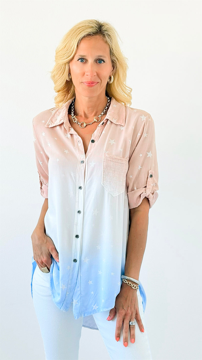 Ombre Stars & Sequin Italian Shirt-130 Long Sleeve Tops-Venti6 Outlet-Coastal Bloom Boutique, find the trendiest versions of the popular styles and looks Located in Indialantic, FL