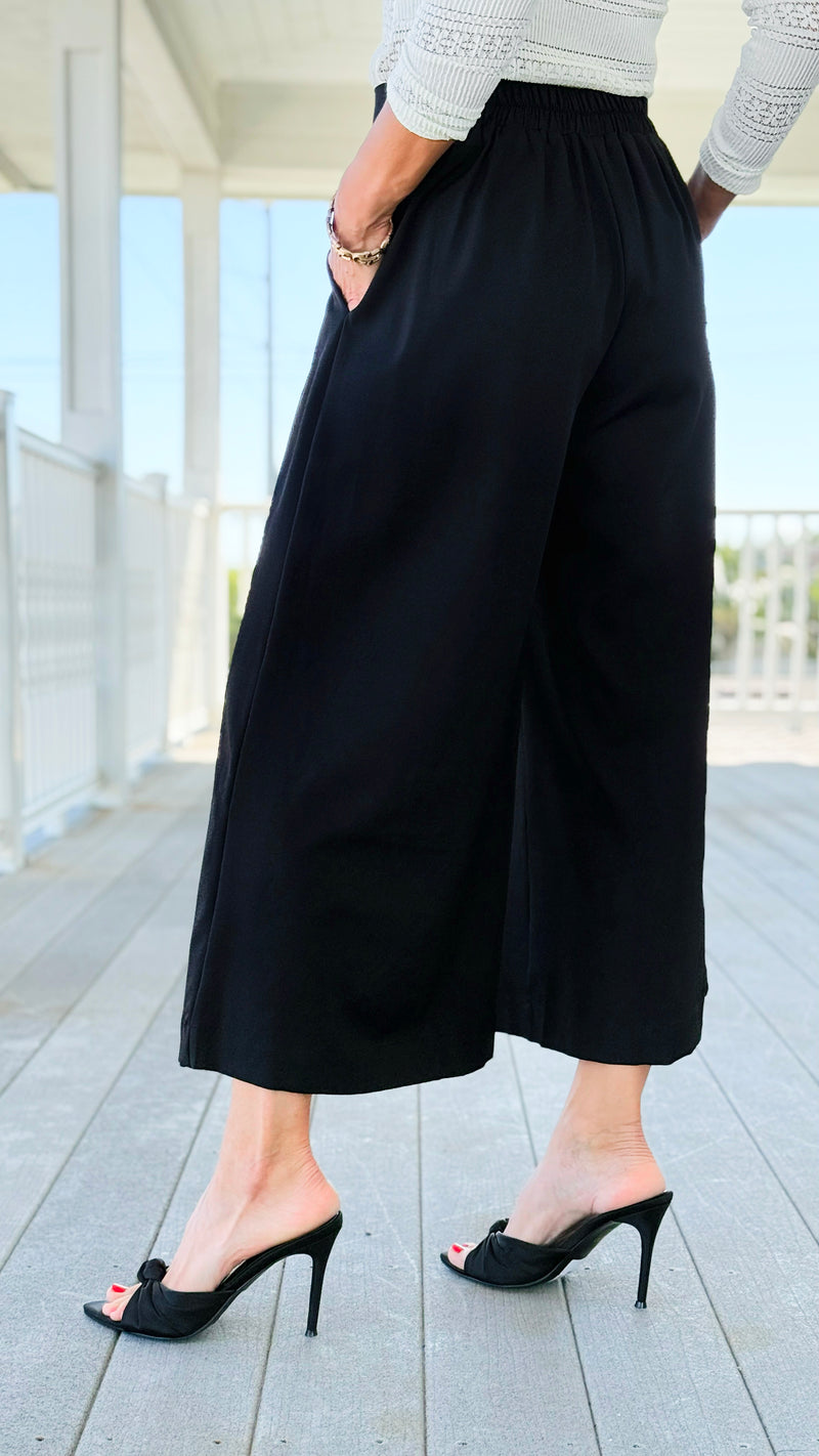 Sleek Pleated Cropped Pants - Black-170 Bottoms-Umgee-Coastal Bloom Boutique, find the trendiest versions of the popular styles and looks Located in Indialantic, FL