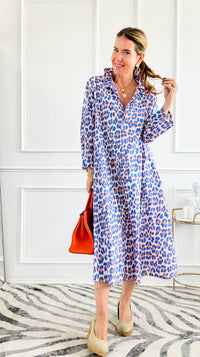 Wild Energy Italian Button Dress- Royal Blue