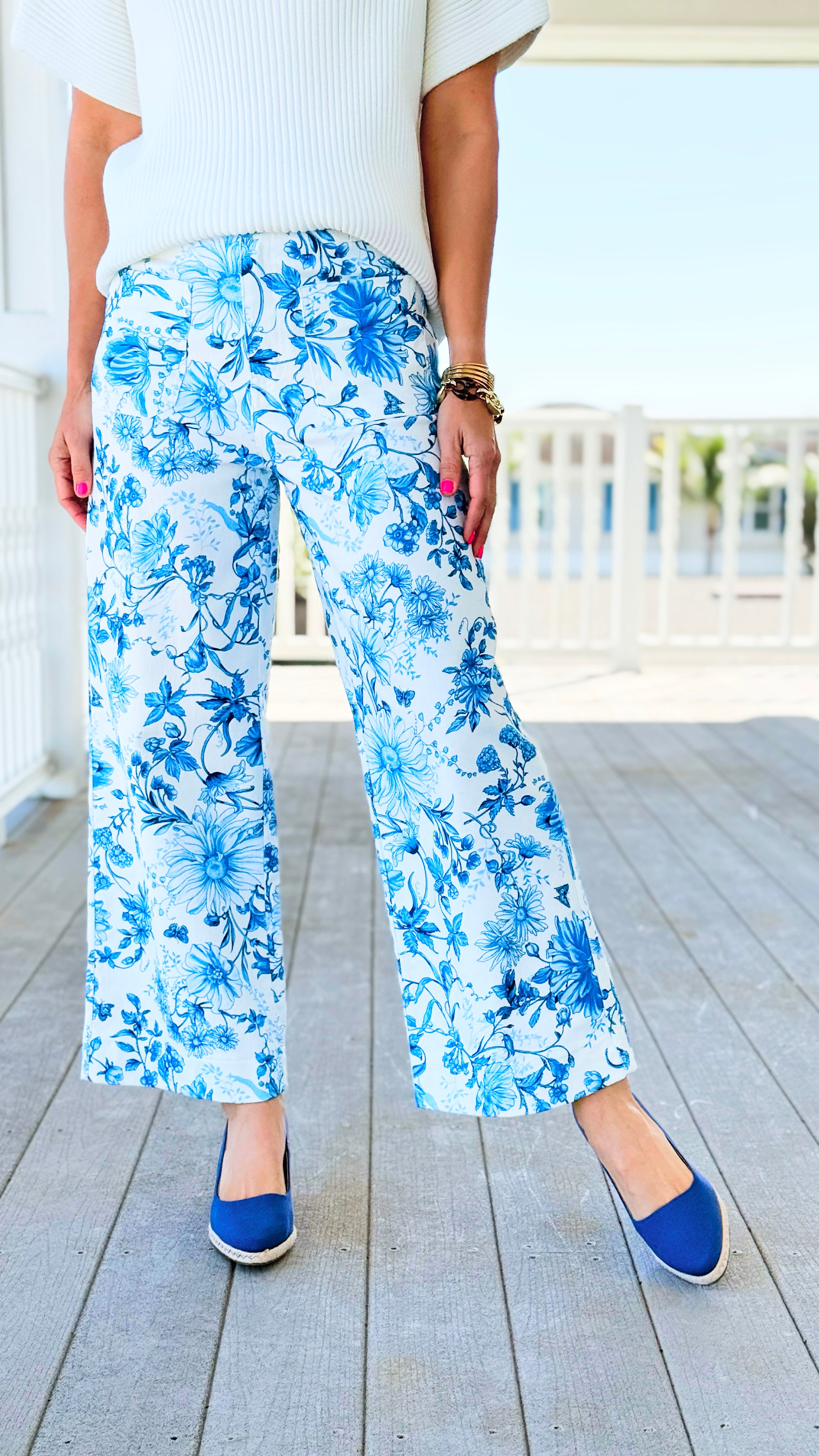 Blue Seaside Bloom Wide Leg Pant