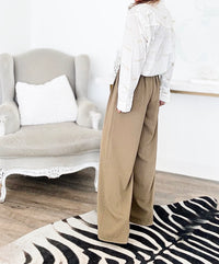 Pleated Solid Pants - Cocoa-170 Bottoms-EESOME-Coastal Bloom Boutique, find the trendiest versions of the popular styles and looks Located in Indialantic, FL