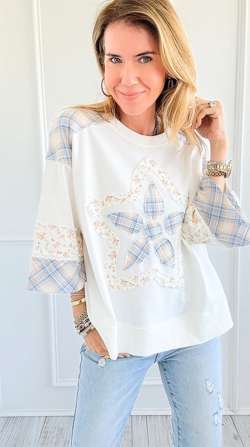 Coastal Star Patch Sweatshirt-110 Long Sleeve Tops-oddi-Coastal Bloom Boutique, find the trendiest versions of the popular styles and looks Located in Indialantic, FL