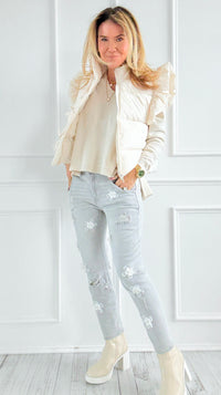 Pearl Petals Italian Denim Pant-100 Pants-DIPINTO DI BLU-Coastal Bloom Boutique, find the trendiest versions of the popular styles and looks Located in Indialantic, FL