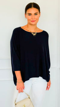 Ease & Flow Italian Dolman Sleeve Sweater-Navy-140 Sweaters-Italianissimo-Coastal Bloom Boutique, find the trendiest versions of the popular styles and looks Located in Indialantic, FL