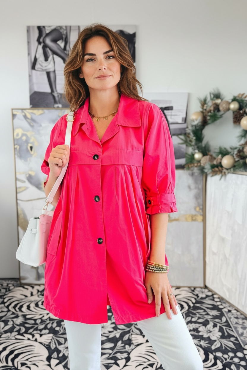 Loose-fit Rolled-up Sleeves Jacket- Coral Pink-160 Jackets-oddi-Coastal Bloom Boutique, find the trendiest versions of the popular styles and looks Located in Indialantic, FL