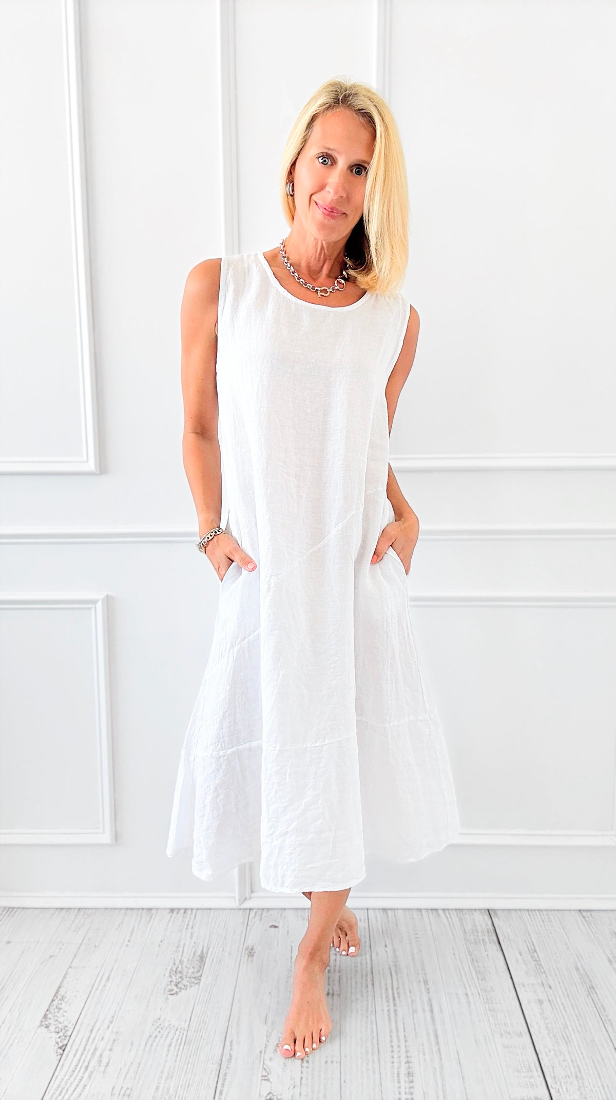 Coastal Breeze Line Dress- White-200 Dresses/Jumpsuits/Rompers-V6-Coastal Bloom Boutique, find the trendiest versions of the popular styles and looks Located in Indialantic, FL