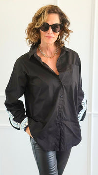 Amour Statement Italian Blouse- Black-130 Long Sleeve Tops-Italianissimo/AMIRA-Coastal Bloom Boutique, find the trendiest versions of the popular styles and looks Located in Indialantic, FL