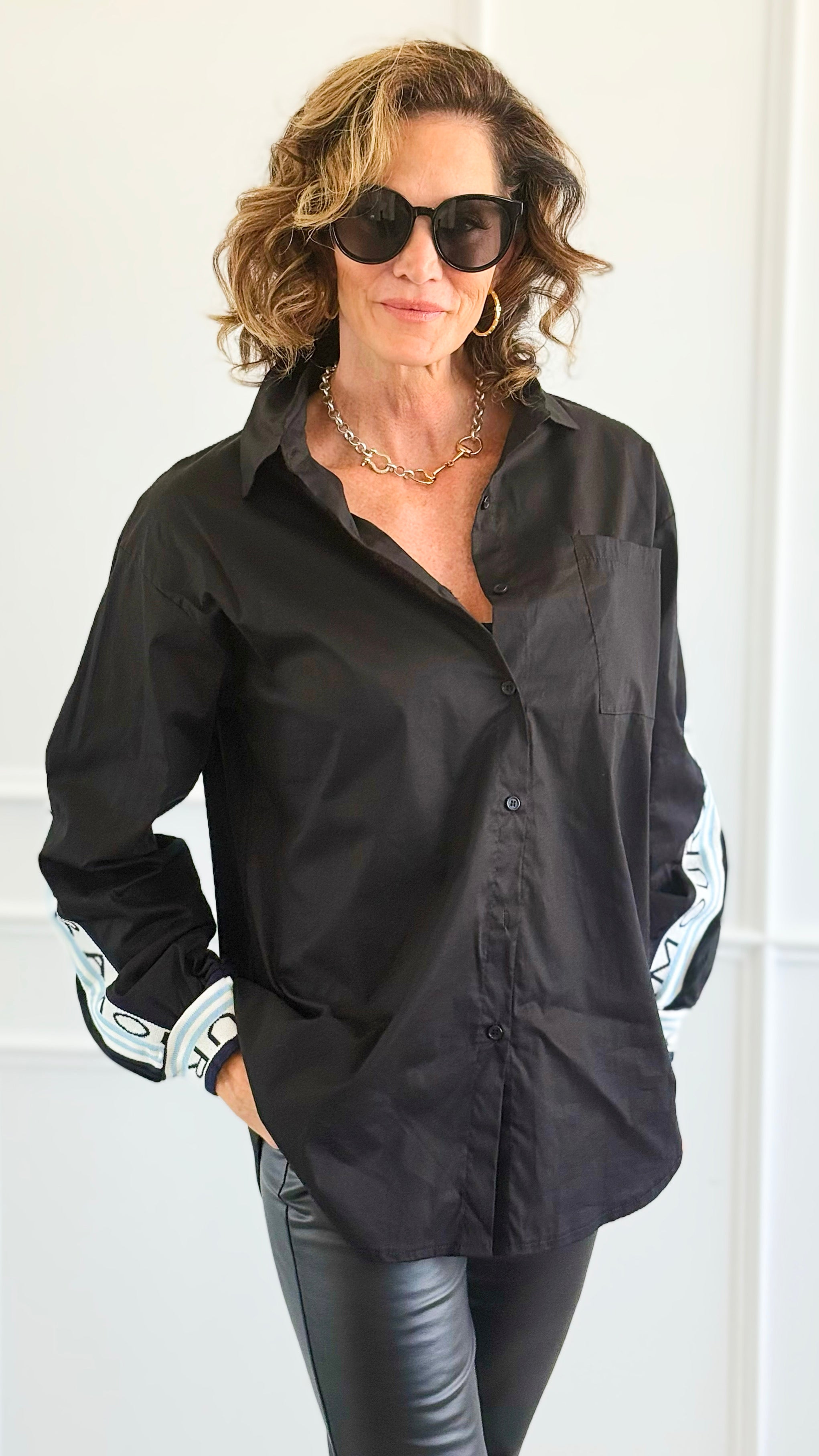 Amour Statement Italian Blouse- Black-130 Long Sleeve Tops-Italianissimo/AMIRA-Coastal Bloom Boutique, find the trendiest versions of the popular styles and looks Located in Indialantic, FL