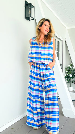 Sunshine Plaid Italian Pant- Blue