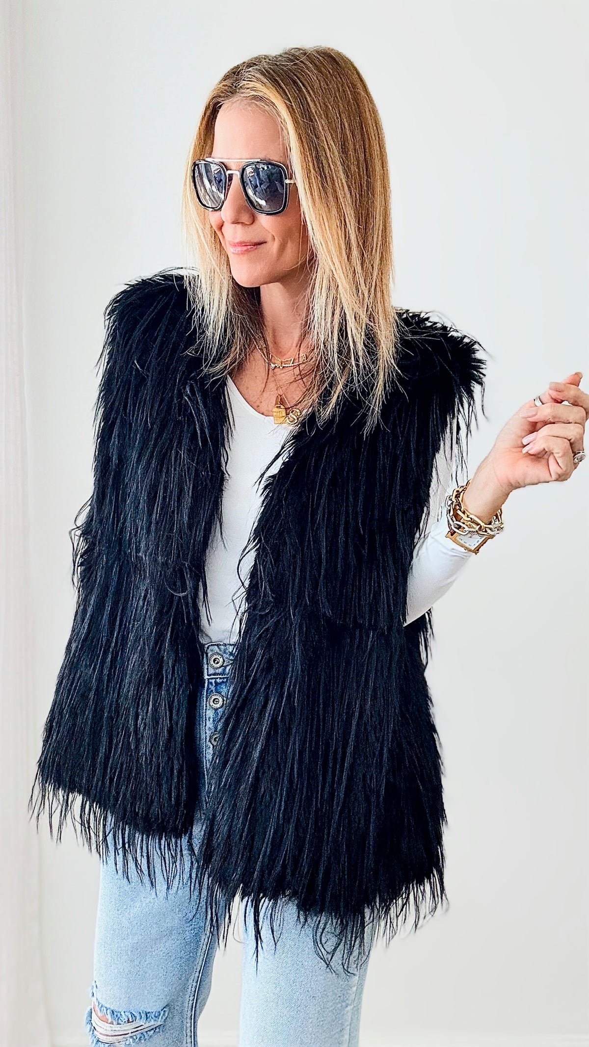 Solid Faux Fur Vest - Black-160 Jackets-Wona-Coastal Bloom Boutique, find the trendiest versions of the popular styles and looks Located in Indialantic, FL