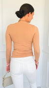 Second Skin Long Sleeve Top - Cream Coffee-130 Long Sleeve Tops-YELETE-Coastal Bloom Boutique, find the trendiest versions of the popular styles and looks Located in Indialantic, FL