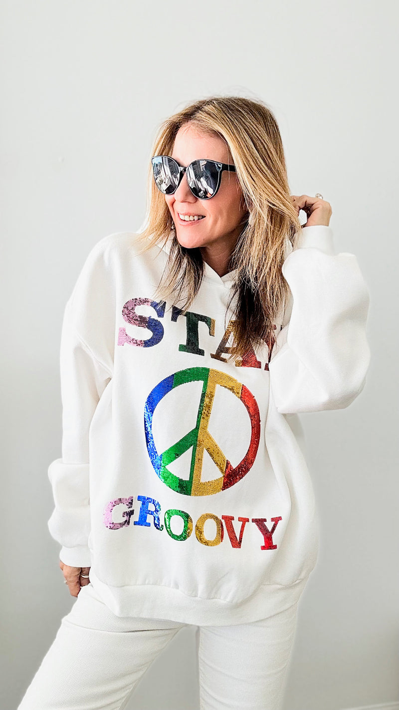 Stay Groovy Hoodie - White-150 Cardigans/Layers-Rousseau-Coastal Bloom Boutique, find the trendiest versions of the popular styles and looks Located in Indialantic, FL