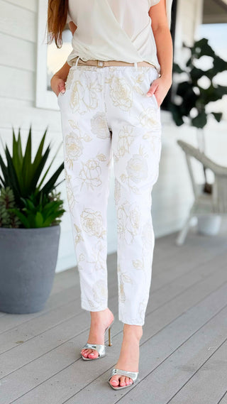 Refined Floral Belted Italian Pant