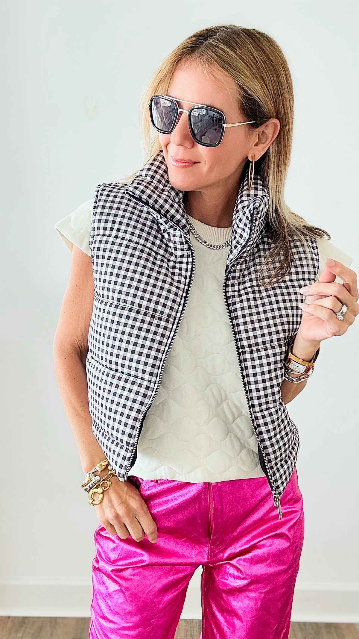Plaid Italian Vest - Black/ White-150 Cardigan Layers-Germany-Coastal Bloom Boutique, find the trendiest versions of the popular styles and looks Located in Indialantic, FL