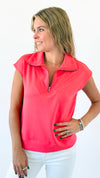 Half-Zip Sleeveless Popover Top - Coral-100 Sleeveless Tops-HYFVE-Coastal Bloom Boutique, find the trendiest versions of the popular styles and looks Located in Indialantic, FL