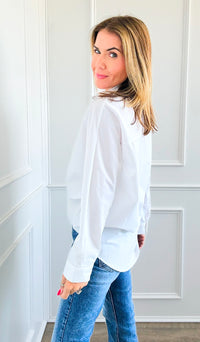 Oversized Buttoned Up Blouse-White-130 Long Sleeve Tops-BucketList-Coastal Bloom Boutique, find the trendiest versions of the popular styles and looks Located in Indialantic, FL