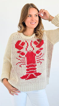 You're My Lobster Pullover - Sand-150 Cardigans/Layers-Bailey Rose-Coastal Bloom Boutique, find the trendiest versions of the popular styles and looks Located in Indialantic, FL