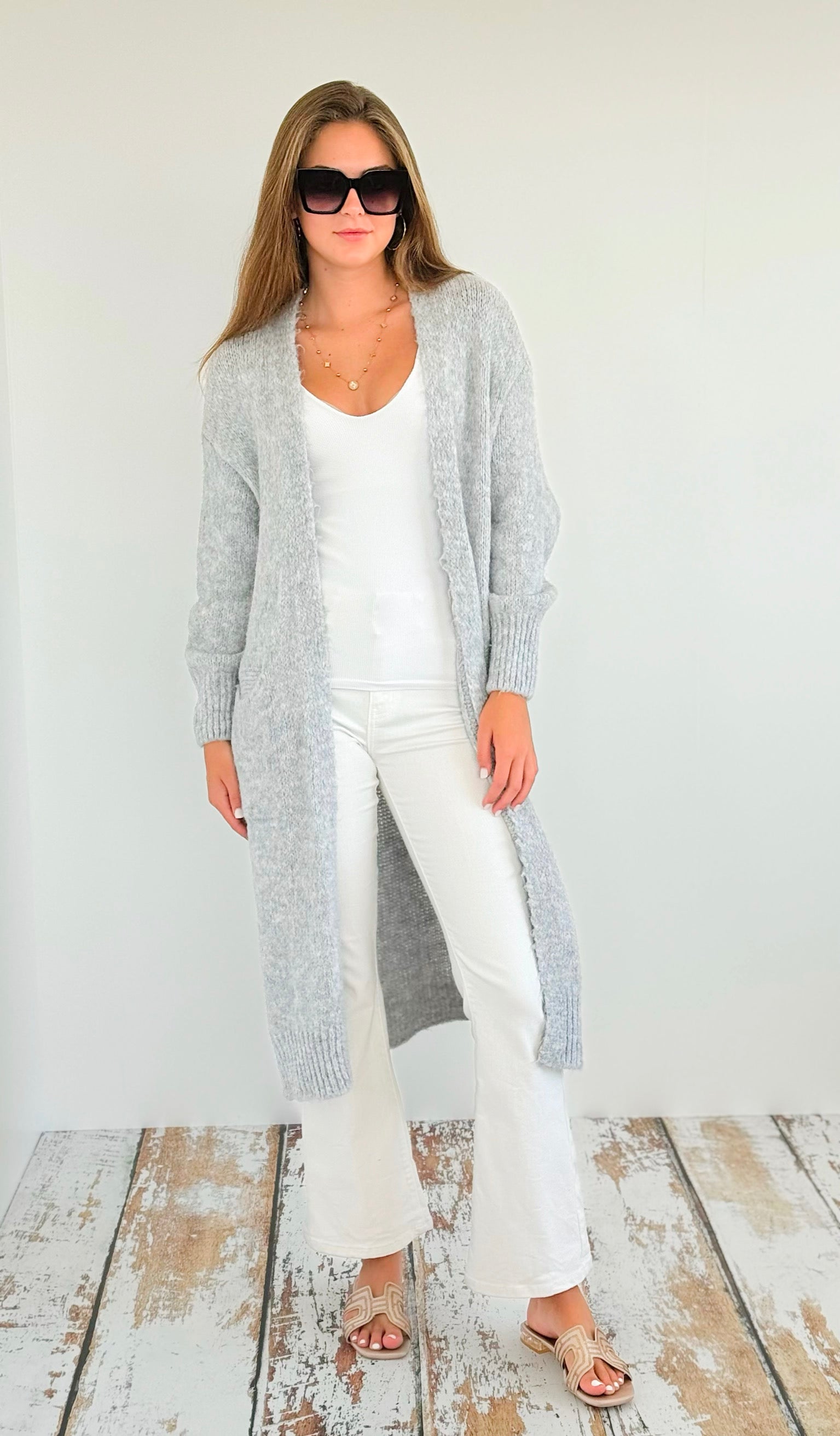 Lemon Italian Long Cardigan- Grey-150 Cardigan Layers-Italianissimo-Coastal Bloom Boutique, find the trendiest versions of the popular styles and looks Located in Indialantic, FL