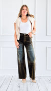 Velvet Wide-Leg Denim Pants - Brown-170 Bottoms-JJ'S FAIRYLAND-Coastal Bloom Boutique, find the trendiest versions of the popular styles and looks Located in Indialantic, FL