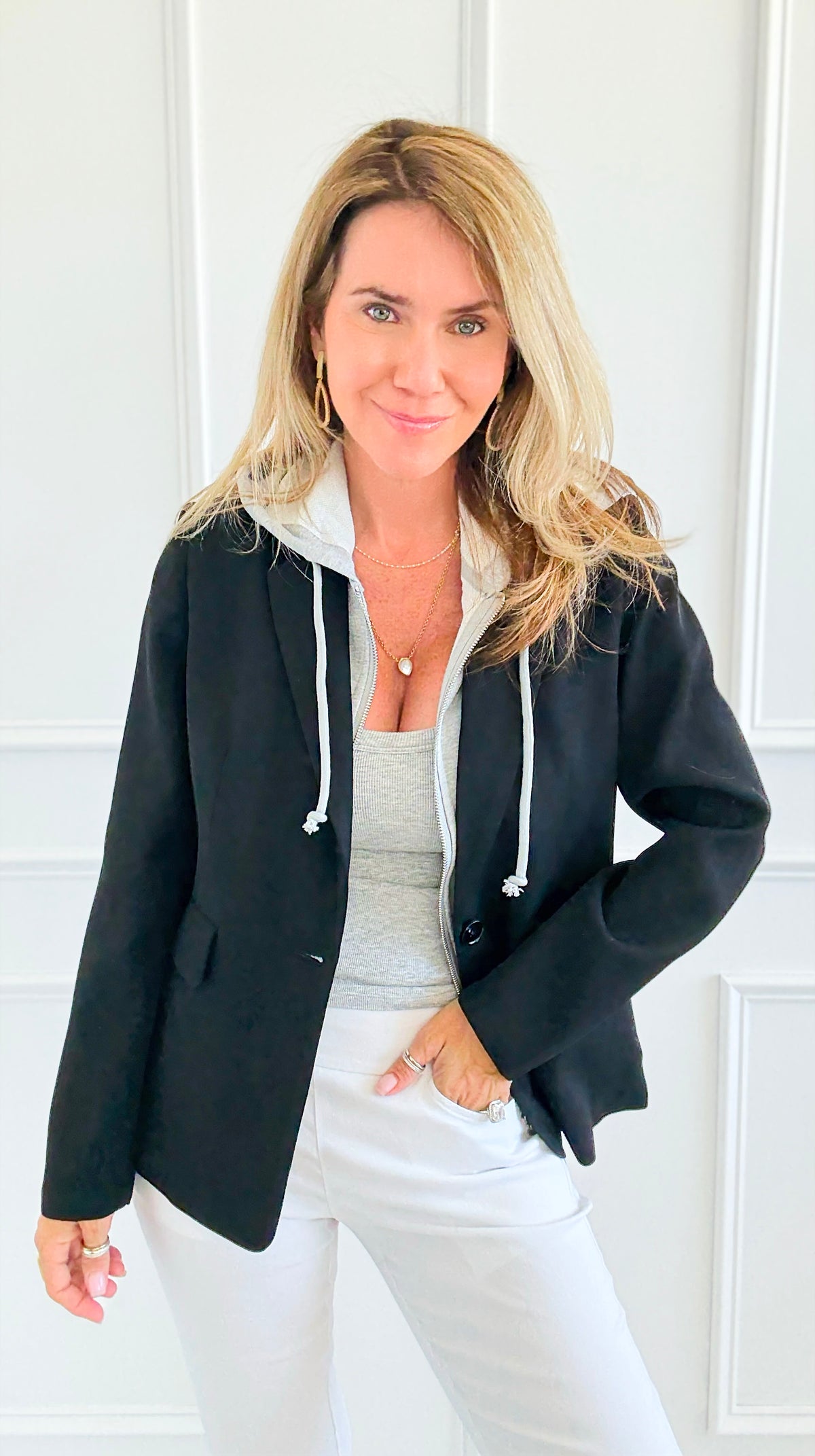 Veronica Cloud Hoodie Blazer-Black-160 Jackets-Six/ Fifty-Coastal Bloom Boutique, find the trendiest versions of the popular styles and looks Located in Indialantic, FL