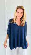 Relaxed Ease V-Neck Italian Top- Navy-110 short Sleeve Top-PROFITER-Coastal Bloom Boutique, find the trendiest versions of the popular styles and looks Located in Indialantic, FL