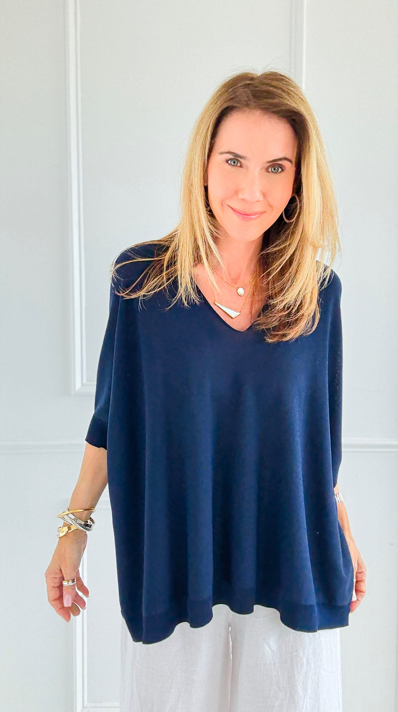 Relaxed Ease V-Neck Italian Top- Navy-110 short Sleeve Top-PROFITER-Coastal Bloom Boutique, find the trendiest versions of the popular styles and looks Located in Indialantic, FL