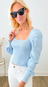Dreamy Puff Long Sleeve Top - Blue-130 Long Sleeve Tops-entro-Coastal Bloom Boutique, find the trendiest versions of the popular styles and looks Located in Indialantic, FL