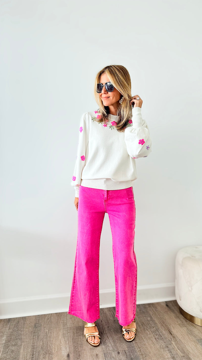 Frayed Hem Bootcut Pants - Hot Pink-170 Bottoms-Zenana-Coastal Bloom Boutique, find the trendiest versions of the popular styles and looks Located in Indialantic, FL