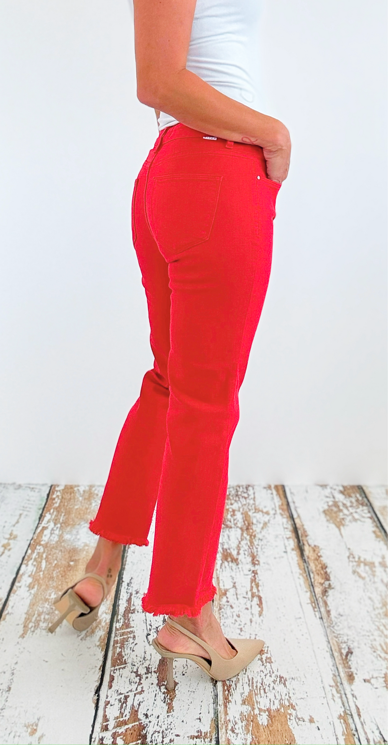 Mid-Rise Fray Hem Cropped Straight Jeans - Scarlet-190 Denim-Risen-Coastal Bloom Boutique, find the trendiest versions of the popular styles and looks Located in Indialantic, FL