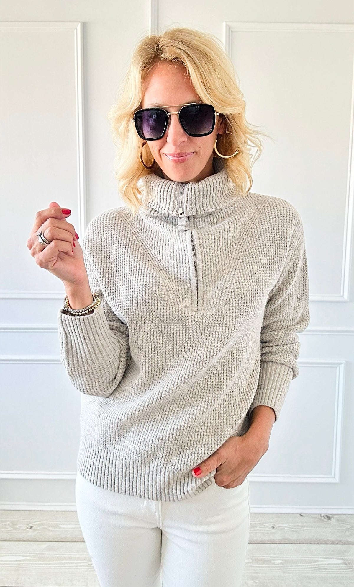 City Girl Half-Zip Knit Sweater - H.Mocha-140 Sweaters-Zenana-Coastal Bloom Boutique, find the trendiest versions of the popular styles and looks Located in Indialantic, FL