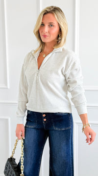 Weekend Ease Ribbed Sweatshirt - Heather Grey-130 Long Sleeve Tops-IRIS-Coastal Bloom Boutique, find the trendiest versions of the popular styles and looks Located in Indialantic, FL