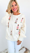 Nutcracker Cross Stitch Sweatshirt-140 Sweaters-Peach Love California-Coastal Bloom Boutique, find the trendiest versions of the popular styles and looks Located in Indialantic, FL