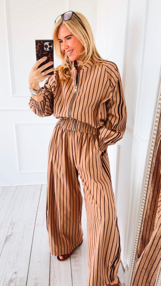 Tailored Italian Stripe Barrel Pant - Camel