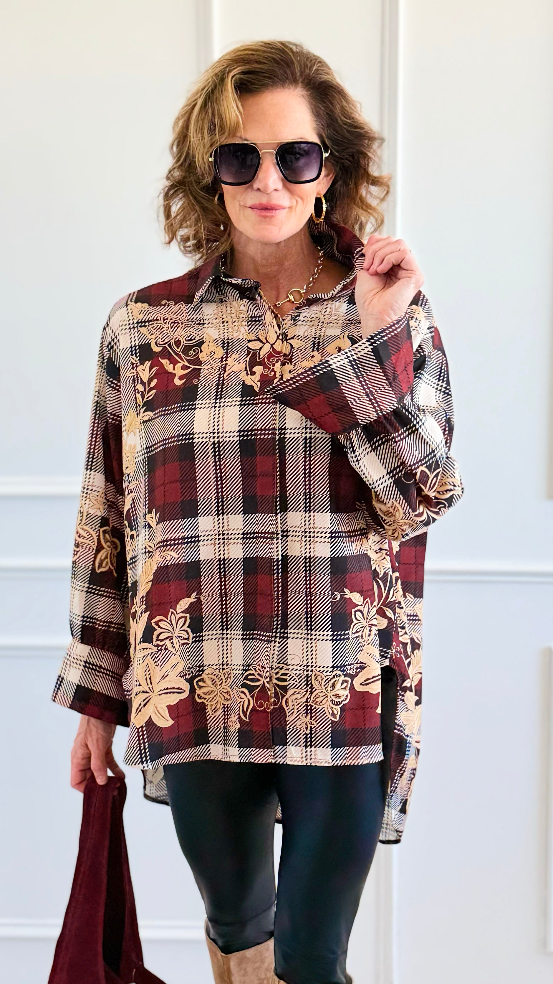 Vinework Plaid Italian Top-110 Long Sleeve Tops-TATTOO Z-Coastal Bloom Boutique, find the trendiest versions of the popular styles and looks Located in Indialantic, FL