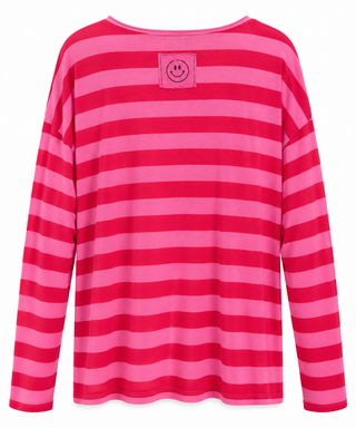 Weekend Stripe V-Neck Italian Top- Pink/Red