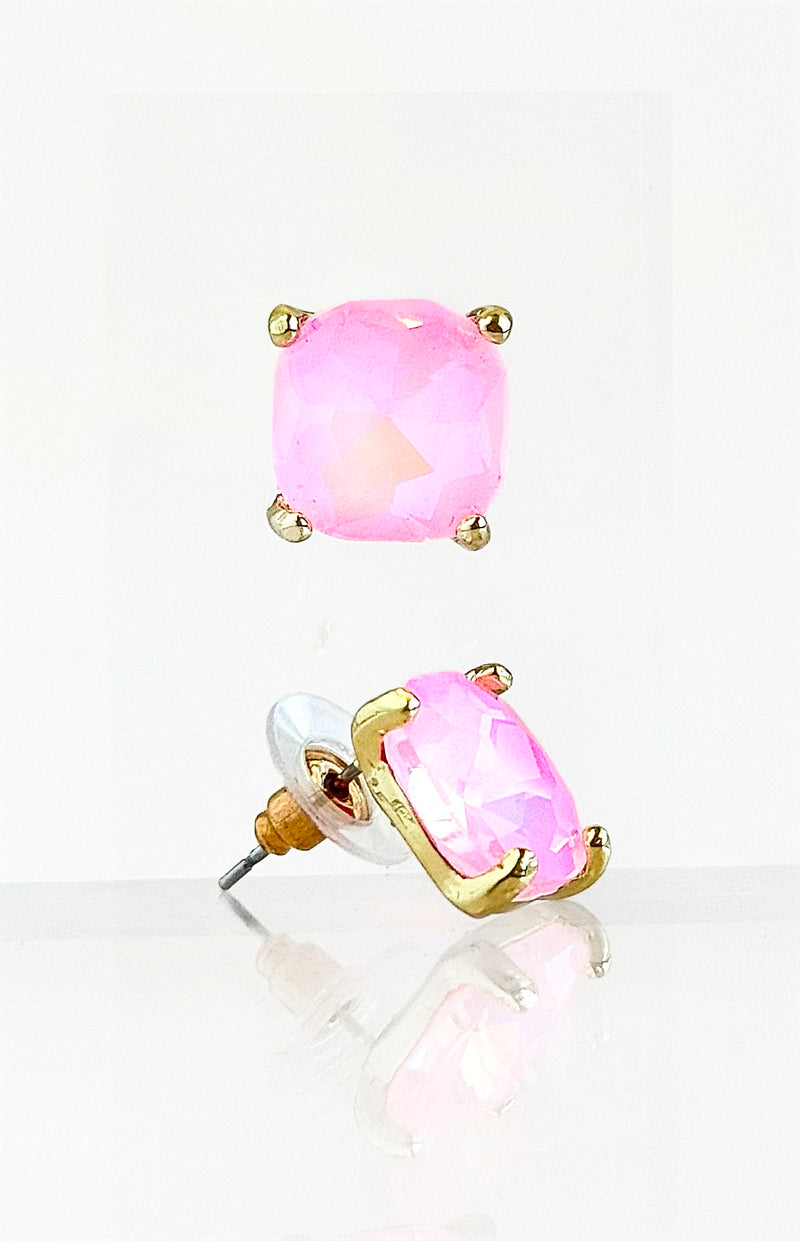 Cushion Stone Stud Evening Earrings - Pink-230 Jewelry-NYW-Coastal Bloom Boutique, find the trendiest versions of the popular styles and looks Located in Indialantic, FL