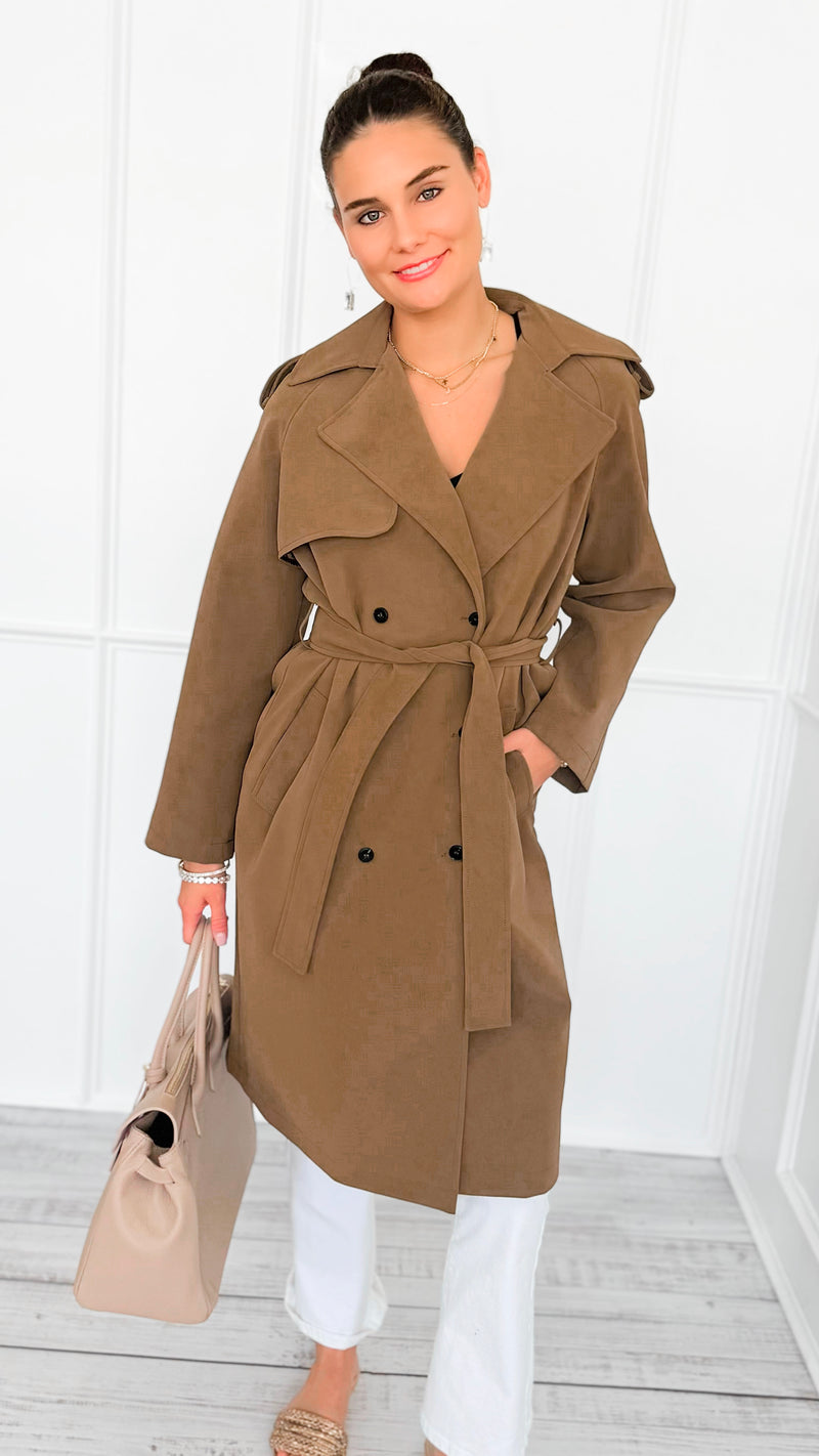 Suede Luxe Italian Long Trench Coat-160 Jackets-KZ SENA-Coastal Bloom Boutique, find the trendiest versions of the popular styles and looks Located in Indialantic, FL