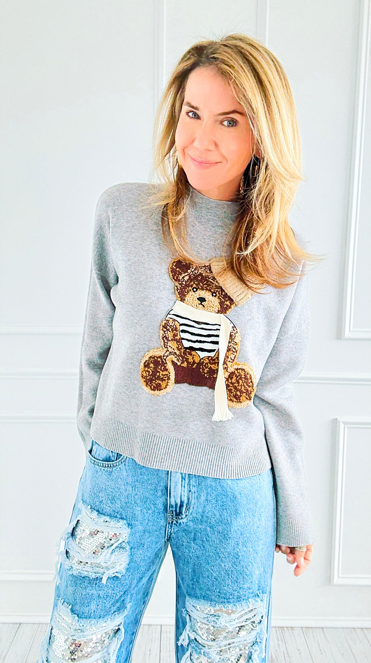 Bundle Up Bear Italian Sweater-140 Sweaters-Italianissimo-Coastal Bloom Boutique, find the trendiest versions of the popular styles and looks Located in Indialantic, FL