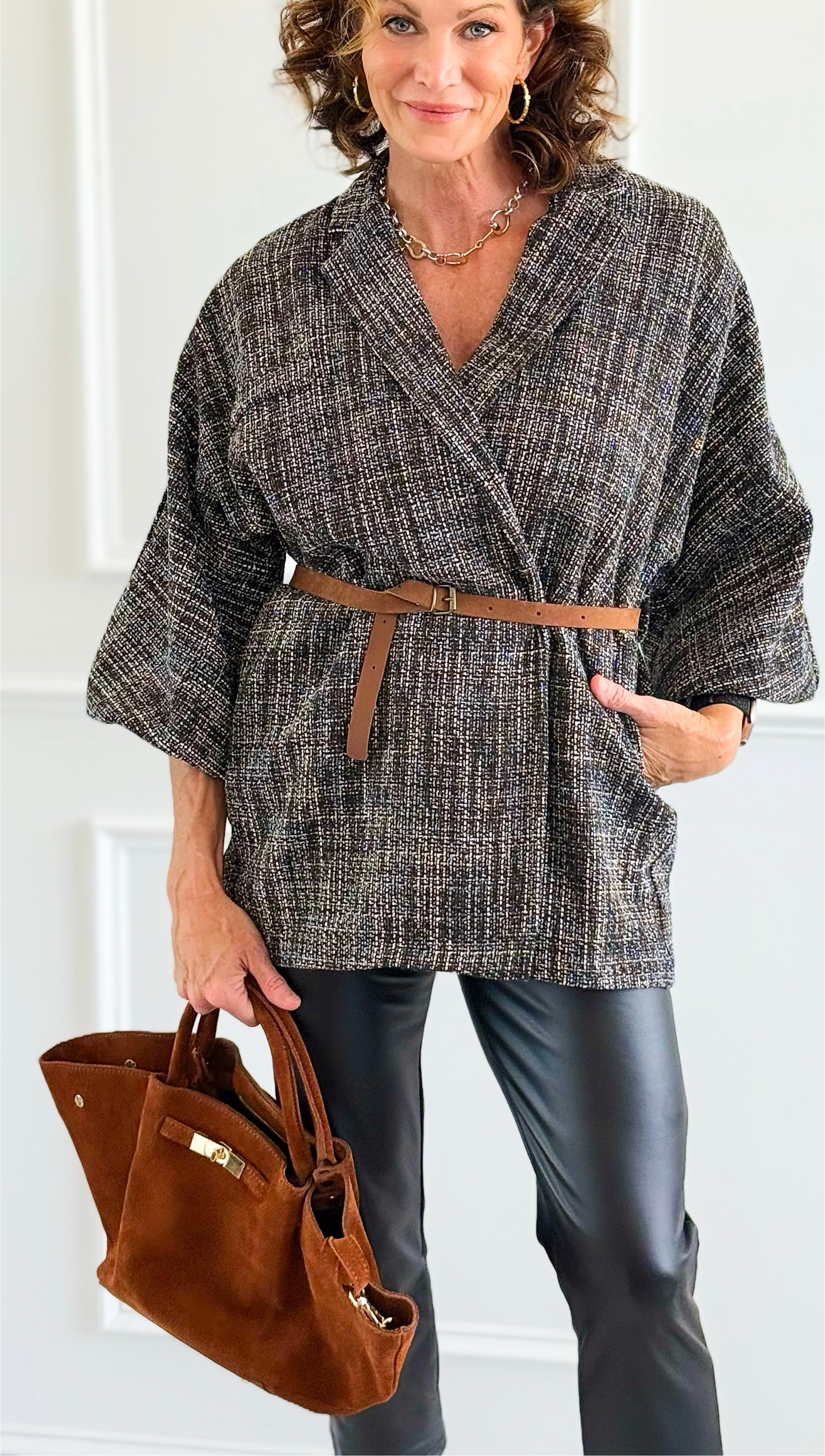 Italian Suede Crescent Tote - Brown-240 Bags-DEDA LEATHER-Coastal Bloom Boutique, find the trendiest versions of the popular styles and looks Located in Indialantic, FL