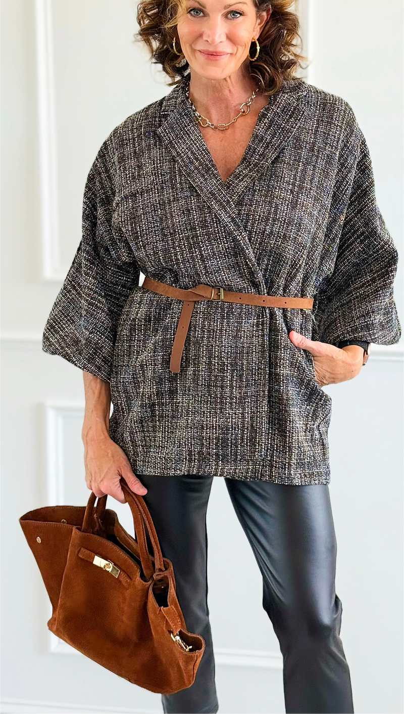 Italian Suede Crescent Tote - Brown-240 Bags-DEDA LEATHER-Coastal Bloom Boutique, find the trendiest versions of the popular styles and looks Located in Indialantic, FL
