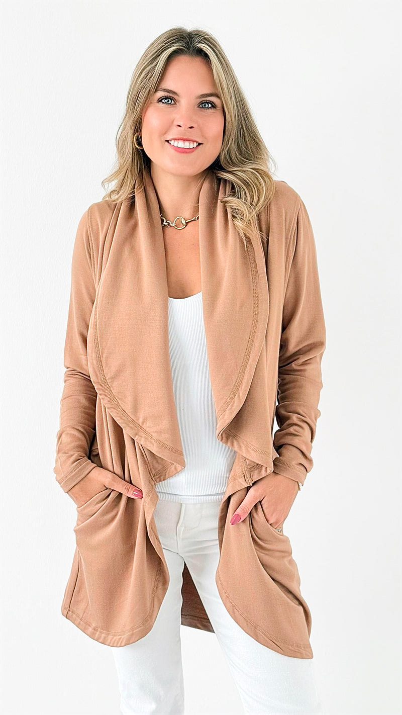 Fleece Lined Flowy Open Cardigan - Camel-210 Loungewear/Sets-Mono B-Coastal Bloom Boutique, find the trendiest versions of the popular styles and looks Located in Indialantic, FL