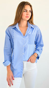 Multi Pinstripe Pocket Blouse-110 Short Sleeve Tops-OOPS!-Coastal Bloom Boutique, find the trendiest versions of the popular styles and looks Located in Indialantic, FL