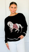Equestrian Parade Italian Sweater- Black-140 Sweaters-K2-Coastal Bloom Boutique, find the trendiest versions of the popular styles and looks Located in Indialantic, FL