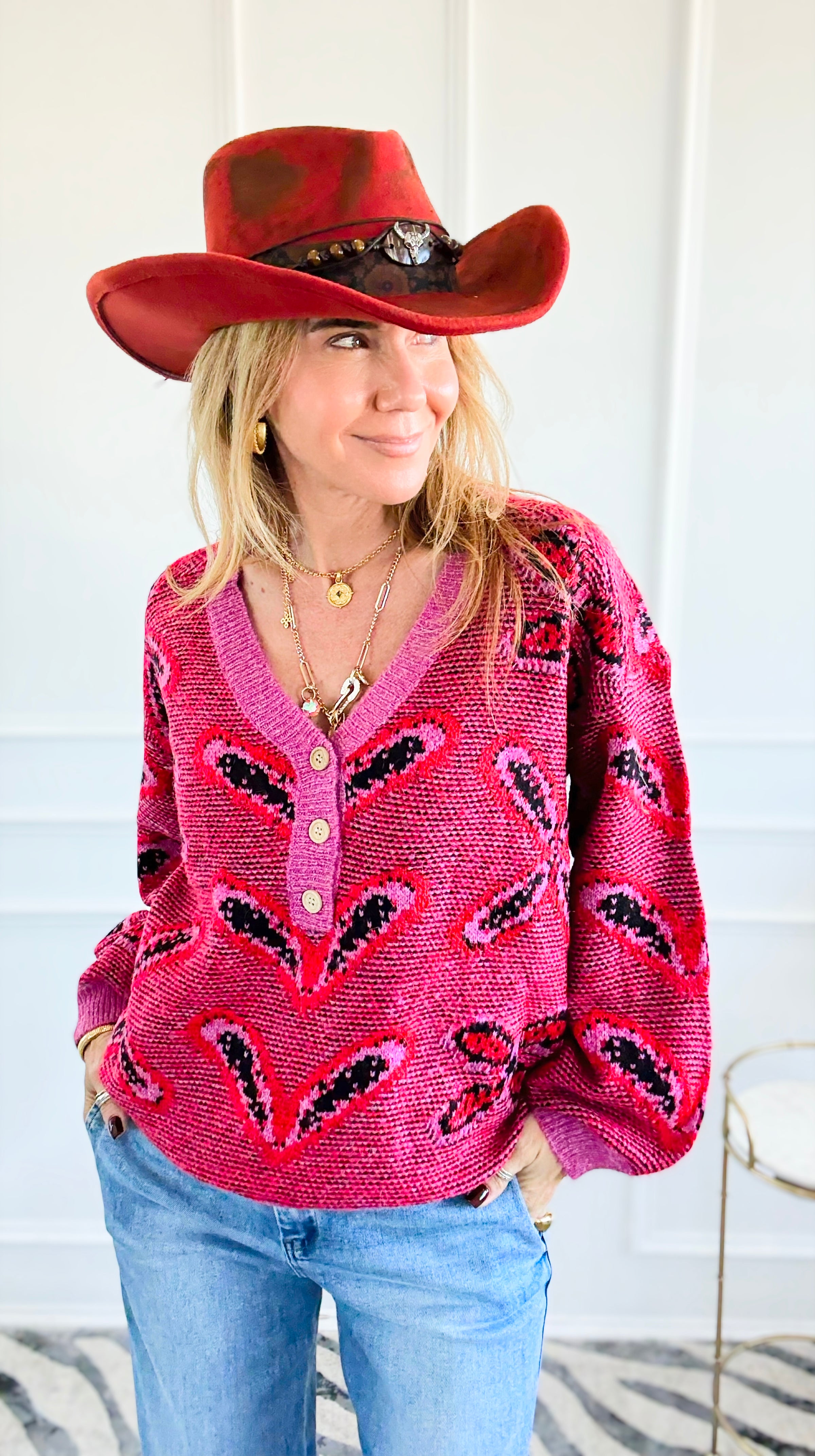 Petal Play Button Knit Sweater