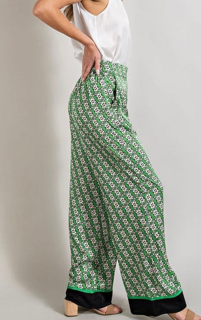 Printed Flare Pants - Green-170 Bottoms-EESOME-Coastal Bloom Boutique, find the trendiest versions of the popular styles and looks Located in Indialantic, FL