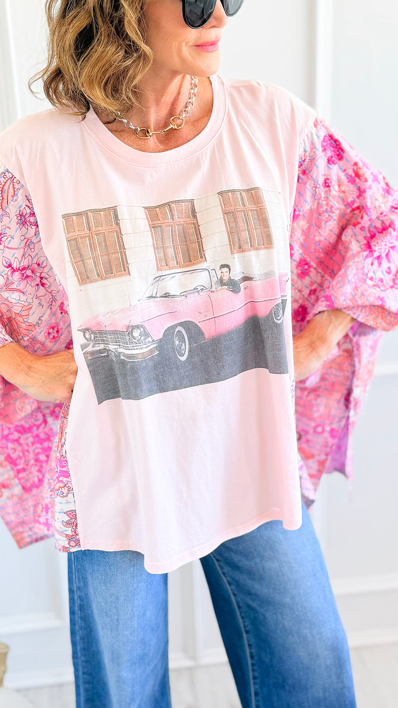 Elvis Kantha Poncho Tee-110 Long Sleeve Tops-Blue Velvet-Coastal Bloom Boutique, find the trendiest versions of the popular styles and looks Located in Indialantic, FL