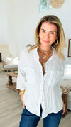 Pure Breeze Linen Italian Button Top- White-110 short Sleeve Top-Italianissimo-Coastal Bloom Boutique, find the trendiest versions of the popular styles and looks Located in Indialantic, FL