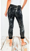 Shine-On Glistening Italian Joggers - Black/ Silver-180 Joggers-Italianissimo-Coastal Bloom Boutique, find the trendiest versions of the popular styles and looks Located in Indialantic, FL